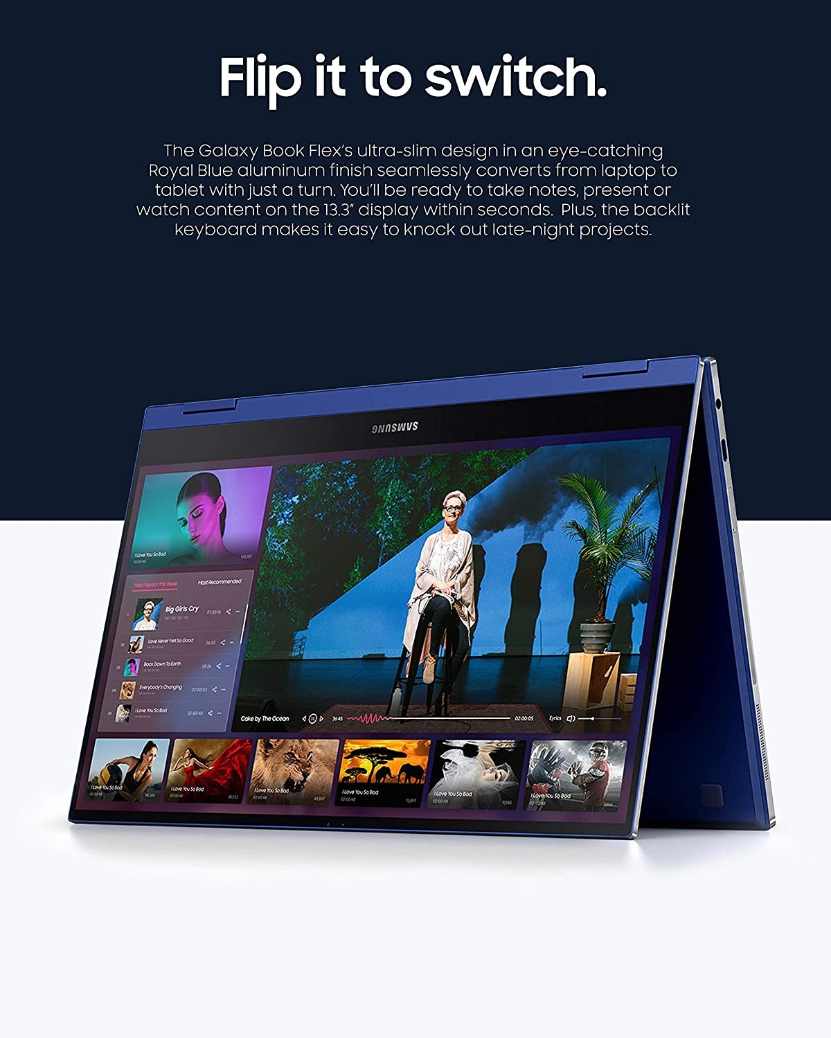 Samsung Galaxy Book Flex 13.3-inch laptop | QLED display and Intel Core i7 processor| 8GB of memory| 512GB SSD| long battery life, Bluetooth enabled S | (NP930QCG-K01US), royal blue